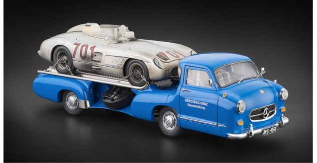 galblaas Blanco terrorist CMC M-163 Mercedes-Benz Racing Car Transporter "The blue Wonder" + 300 SLR  #701 Dirty Hero Bundle 1:18